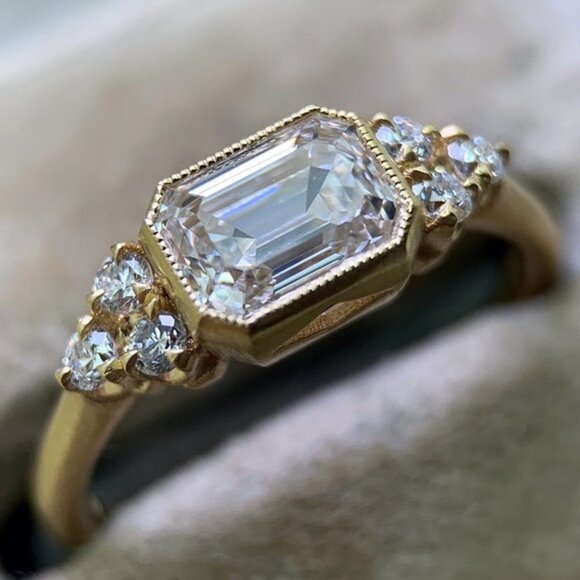 18K Gold Plated Rectangle Shaped 3A CZ Women Ring, FB16FA1036 - Picture 1 of 5